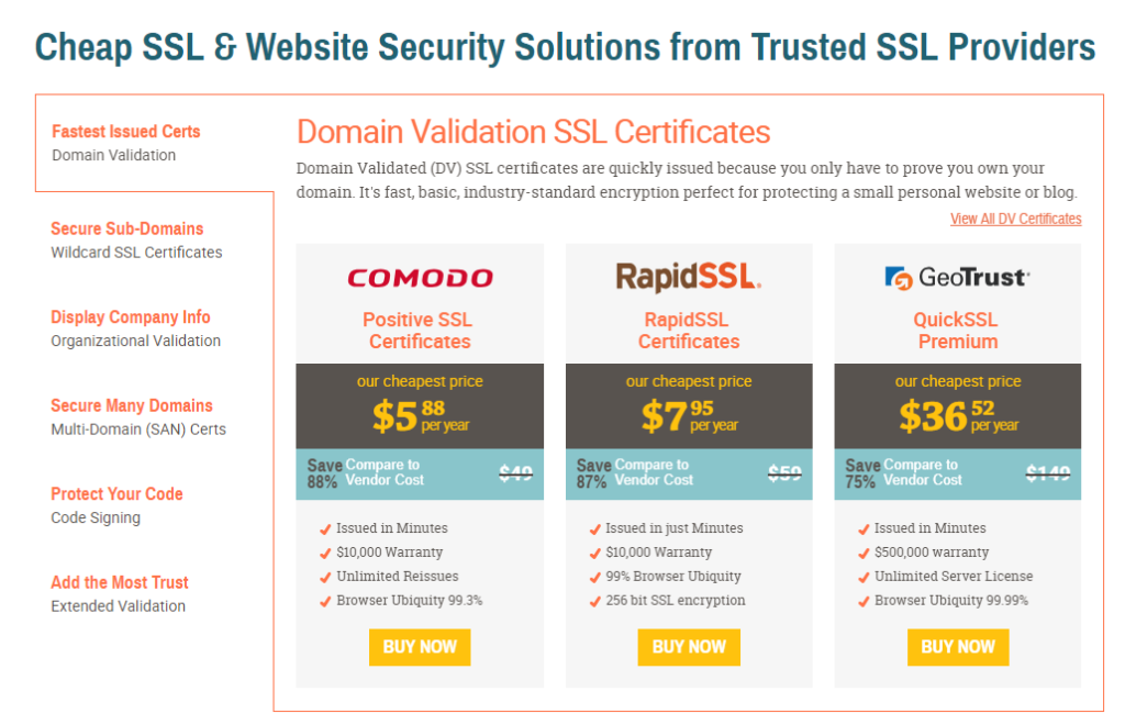 9.موقع cheapsslsecurity لشراء شهادات الأمان SSL